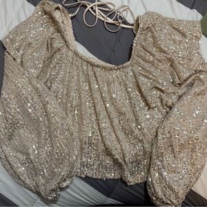Mustard Seed Sparkling Beige Sequin Blouse